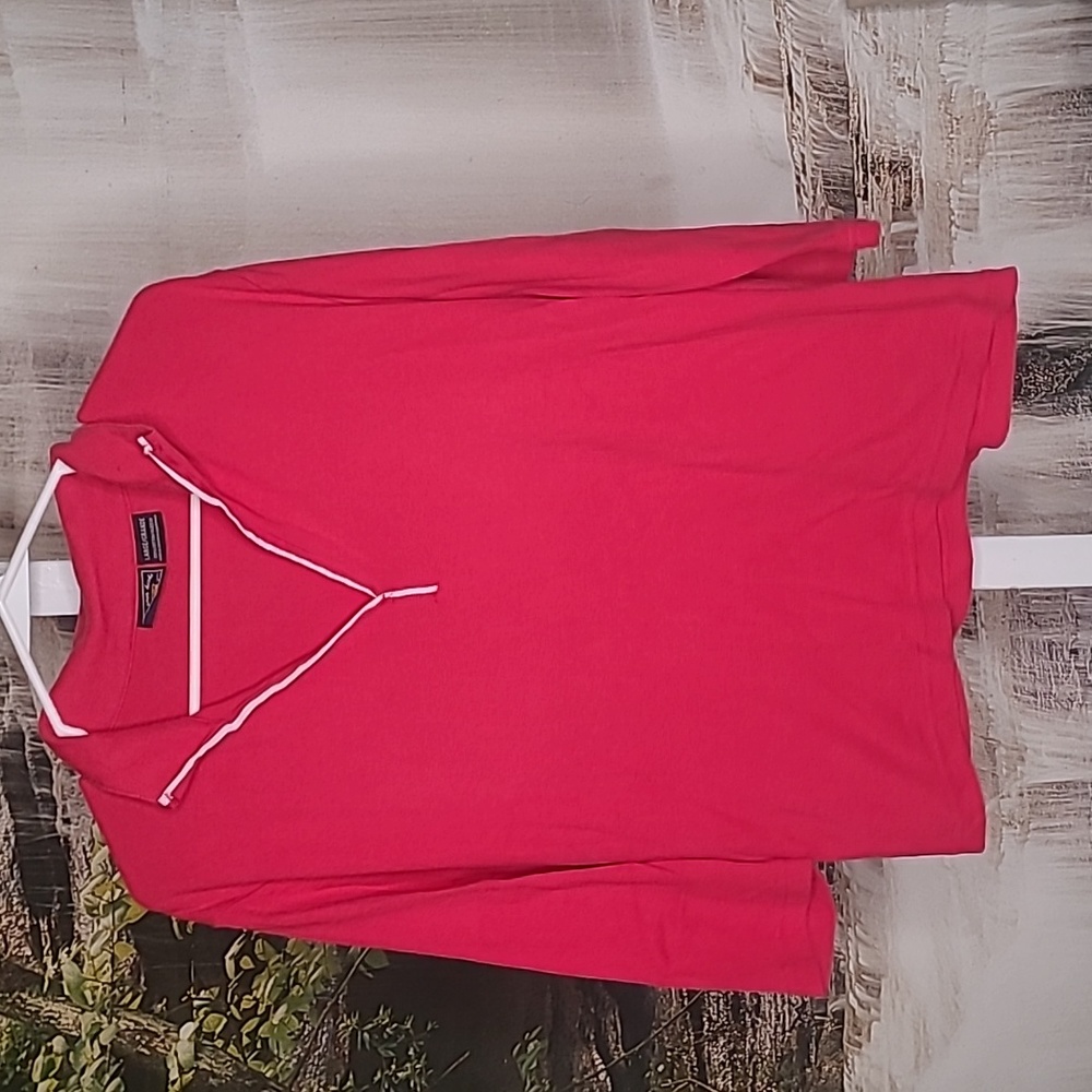 Route 66 Womens Large classic red white collared casual Vneck shirt